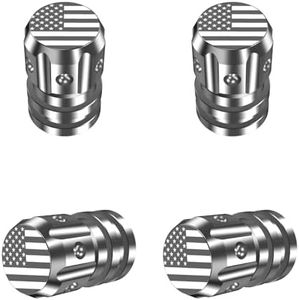 QUARKACE American Flag Tire Valve Caps - 4 Pack Metal Valve Stem Caps for Car, Truck, SUV | Fading & Corrosion Resistant | Air Leakproof Rubber Seal - Silver
