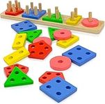 Play22 Shape Sorter Color Wooden Bard - Educational Toys for Toddlers - Kids Learning Toys Stack and Sort - 20 Pieces Geometric Board Chunky Puzzle Great Gift for Boys and Girls - Original by Play22