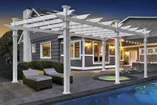 Vita 12 Foot by 16 Foot White Vinyl Barcelona Flat Top Pergola, PVC, Shade Structure, Outdoor Living, BPA and Pthalate Free, VA42028