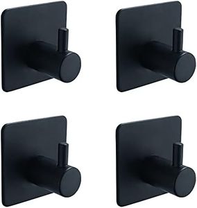 4 Pack Adhesive Towel Hooks Bathroom Organizer, SUS304 Bathroom Towel Hooks for Towels, Wall Mount Shower Towel Hooks for washroom Bedroom Kitchen Wardrobe RV Office, Black