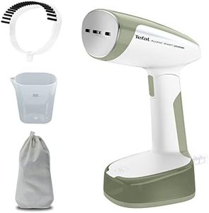 Tefal Access Steam Pocket Dampfbürste, kompakt, klappbarer Dampfglätter, 15 Sekunden Aufheizzeit, 1300 Watt, bis zu 20 g/Min., 120 ml Wassertank, Steamer inkl. Zubehör, weiß/khaki, DT3053