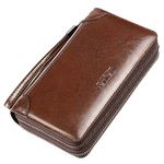 Large Wallet Clutch Long Leather Cellphone Purse Business Hand Cluth Bag Cell Phone Holster Creit Card Holder Card Lots Case Travel Wallet Gift for Men Women Father Husband Boyfriend, Double-Brown