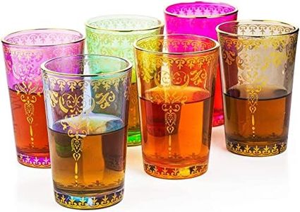 The Wine Savant Moroccan Glasses Artisan Hand-Made Multipurpose 170 ml 6 oz Tea and Wine Morrocan Tumbler Marrakech & Casablanca Tea Cups Set of 6 (6 Colors)