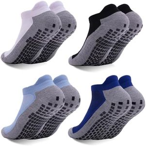LIFPAU Men’s Non Slip Socks with Grips Yoga Pilates Anti Skid Athletic Ankle Gym Home Thick Cushioned Socks 4 Pairs(White/Black/Light Blue/Dark Blue,XL)