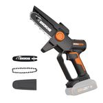 WORX 20V Cordless 5" Pruning Saw, Brushless Mini Chainsaw Cordless, Lightweight Electric Chainsaw 33 ft/s, Handheld Battery Chainsaw w/Tool-Less Chain Replacement Power Share WG325.9 – Tool Only