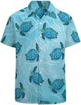 Men's Dinosaur Hawaiian Shirts Casual Button Up Short Sleeves Printed Shirt Party Outfit Funny Beach Costumes, Sea Turtle-1, Large