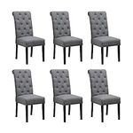 BOJU 6 Comfortable Dining Room Chairs Armless Only Set of 6 Grey Fabric Upholstered High Back Kitchen Chairs Side Chairs for Bedroom Living Room Padded Chairs Wood Black Legs Chairs x6