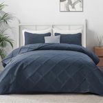 Exclusivo Mezcla Quilt Set Twin Size, Soft Modern Striped Navy Blue Twin Quilt Bedding Set for All Seasons, 2 Pieces Lightweight Quilt Bedspread Coverlet Set (1 Quilt, 1 Pillow Sham)