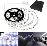 QIWOO Battery Powered LED Strip Lights, Cool White USB LED Light Strip Kit with 6.6FT(2M),SMD5050,Super Bright LED Tape Light