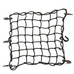 CZC AUTO 15"x15" Black Latex Bungee Cargo Net Strech to 30"x30", Gear Helmet Luggage Netting with 2"X2" Small Mesh and 6 Adjustable Plastic Hooks, for Motorcycle Bike Paddleboard Quad Canoe Moped ATV