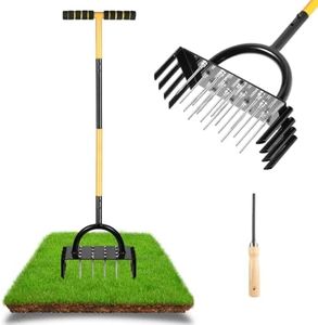 Aerator Lawn Tool with Spring-Loaded Ejector, 16-Spike Yard Aerator & Grass Aerator for Lawn, Heavy Duty Manual Lawn Aerators for Soil (Non-Spring Type)
