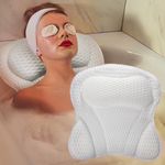 Bath Pillow for Bathtub, Non-Slip, Luxury Soft Bathtub Pillow, Bath Pillows for Tub Neck and Back Support, 4D Air Mesh & 6 Strong Cups, Bathtub Accessories for Women Spa Gift, (White, 18*16*2.5 Inch)