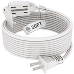 PLUGTUL Indoor White Extension Cord 20 Feet, 3-Outlet Household Extension Cord, 2 Prong, 16 Gauge, 3 Polarized Outlets with Safety Cap Protect for Home Office, 16/2 SPT-2 ETL Listed