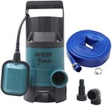 MYLEK Submersible Water Pump 400W Electric, 8000L/H, 5m Layflat Hose for Clean or Dirty Water with Float Switch, 10M Power Cable - for Floods, Pools, Gardens, Ponds, Hot Tubs