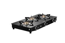 Sunflame Diamond 3 Burner Gas Stove | 1 Medium and 2 Small Brass Burners | 2-Years Product Coverage by Sunflame | Heat Resistant Ergonomic Knobs | Easy to Maintain | Toughened Glass Top