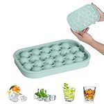 1Pcs 22-Cell Round Ice Tray Balls Maker Mould for Freezer, Silicone Ice Cube Tray with Lid, Easy to Pop Out Circle Ice Chilling Cocktail Whiskey Tea Coffee (Green)