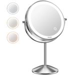 Auxmir 8" Lighted Makeup Mirror 1X/10X Magnifying Mirror with 3 Dimmable Colors, Double Sided Vanity Mirror with Stand, 360° Rotation Touch Screen Tabletop