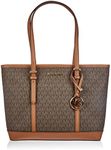 Michael Kors Jet Set Small Zip Top Shoulder Tote Handbag Brown Signature