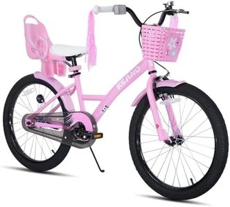 KEANO Zinnia 20 Inch Kids Bike for Girls Ages 7-10 Years, 20 Inch Girls Bikes with Kickstand, Streamers, Basket and Doll Seat, Children Bicycle Pink