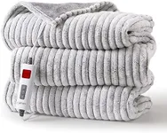 CAROMIO Heated Throw Blanket - Fast Heating Electric Throw Blanket with 6 Heating Levels & 8 Time Settings, Soft Ribbed Flannel Warming Blanket with Enlarged Heating Area, 50×60 inches, Grey