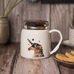 MARKET 99, 1 Pcs Ceramic Mug with Lid White Delight in The Pleasure of The Printed Ceramic Coffee Mug with Wooden Lid & Steel Spoon - Add Charm to Your Tea, Coffee, Milk Routine