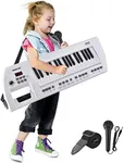 Pyle, Portable Digital Electronic Keyboard Piano 37 Keys with Microphone & Carry Strap, Built-in Sustain Controller, Rechargeable Battery-Karaoke Keyboard Compact Musical Keytar White