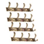 GHAR DWAR S Type Stainless Steel Pin Cloth Hanger Wall Hooks Rail for Hanging Clothes Bathroom Wall Door for Hanging Keys,Towel Antique Brass (Pack of 4, 4 Pin Antique)