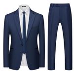 WEEN CHARM Men's 2 Piece Suit One Button Slim Fit Formal Wedding Prom Tuxedo Suits Blazer Pants with Tie Set Navy Blue