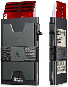 AUTLEY Slim Card Holder, Minimalist Pop Up Wallet for Men, RFID Blocking Mens Wallet with Cash Band (Dark green, Black)