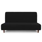 Easy-Going 100% Waterproof Futon Cover, Dual Waterproof Couch Cover for Futon, Stretch Jacquard Armless Sofa Cover, Leakproof Furniture Protector for Kids, Pets, Dog and Cat (Futon, Black)