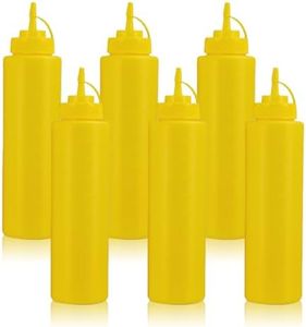WELKOR Squeeze Bottles for Sauces,Leak-Proof Condiment Dispenser, BPA-Free Kitchen Restaurant Squeeze Bottle Set with Wide Mouth for Ketchup, Mustard,Syrup,Dressings (Yellow, 6Pack-32oz(900ml))