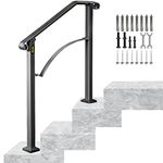 VEVOR Handrail Arch #2 Fits 2 or 3 Steps Matte Black Stair Rail Wrought Iron Handrail with Installation Kit Hand Rails for Outdoor Steps