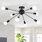 ASHUAQI Black Ceiling Light for Living Room, 8 Light Modern Sputnik Ceiling Light E27 Sockets Industrial Semi Flush Mount Chandeliers Ceiling Light for Kitchen, Bedroom, Hallway