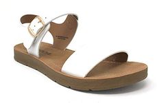 Womens JDPlenty Open Toe Strap Buckle Flat Sandal (8 M US, White JD)