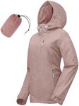 33,000ft Women's Waterproof Packable Rain Jackets Lightweight Breathable Windbreaker Raincoat Outdoor Windproof Running Golf Cycling Jacket with Hood, Light Pink, 16-18