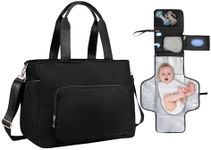 Multifunction Diaper Bag Tote with Portable Changing Pad Breast Pump Bag with 15 Inch Laptop Sleeve Work Bag, Black, Medium