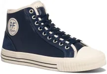 P.F. Flyers Center Navy Blue High Top Sneakers for Men and Women, Retro Leather and Suede Shoes, Unisex