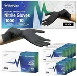 Medical Exam Black Nitrile Gloves X Small 1000 Count - 3 Mil Powder and Latex Free Disposable Gloves - Case of 10 Boxes of 100 Medical Gloves