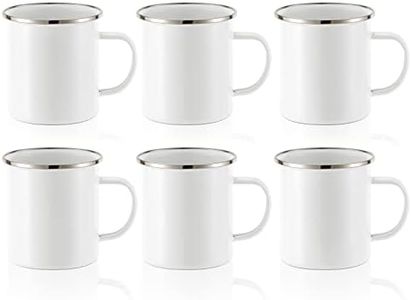 PYD Life Sublimation Blanks Enamel Mug White 17 OZ Camping Outdoor Coffee Travel Metal Mug with Silver Rim for Cricut Mug Press Print 6 Pack