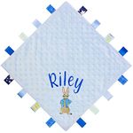 TeddyT's Personalised Baby Rabbit Ribbon Taggy Blanket Comforter (Blue)