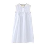 Little Girl Nightdress Soft Cotton Nightgowns Infant Baby Sleeveless Solid Color Princess Pajama (White, 7-8 Years)