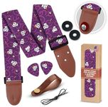 Guitar Strap Premium Padded For Electric, Acoustic, and Bass. Adjustable Unique Design Guitar Straps Includes 2 Strap Locks To Keep Your Guitar Safe - Discover Durability Comfort and Style- Purple