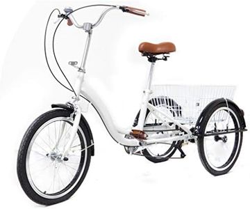 ROMYIX 20'' White Tricycle Adult 3 Wheel Bike Trike Cruiser Single Speed Elderly Bicycle w/Shopping Basket (White)