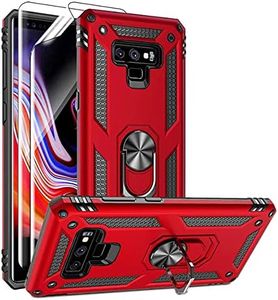for Samsung Note 9 Phone Case, Galaxy Note 9 Case with 3D PET Screen Protector, Military-Grade Ring Holder Kickstand Car Mount 15ft Drop Tested Shockproof Cover Case for Galaxy Note 9, Red