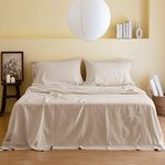 Simple&Opulence Belgian Linen Sheet Set Solid Color - 6 Pieces (1 Flat Sheet & 1 Fitted Sheet & 4 Pillowcases) 16" Deep Pocket Natural Flax Cotton Blended Soft Bedding - Linen, King Size