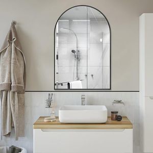 Minuover Large Black Arched Mirror, 40" x 30" Modern Brushed Metal Frame Arch Wall Decorative Mirror, Arched Top Bathroom Vanity Mirror for Living Room Bedroom Fireplace Mantel, Tempered Glass