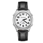 Hearkent Radio Controlled Talking Watch with Black Leather Strap British English Speaking for Blind People and Visually Impaired Elderly (Leather Band)