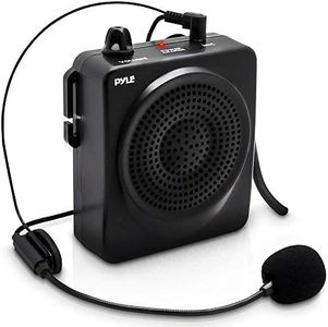 PYLE-PRO Portable PA Speaker Voice Amplifier - Built-in Rechargeable Battery w/ Headset Microphone Hands-free Waist-Band Strap & Aux 3.5mm Jack for External Audio Stream Devices - Pyle PWMA50B , Black