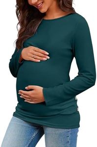 Chuanqi Womens Maternity Shirt Fall Long Sleeve Crew Neck T-Shirts Pregnancy Clothes Side Ruched Tunic Tops A-Green