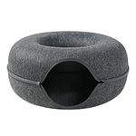 perfk Round Tunnel Nest, Removable for Indoor Lightweight Cat Training Toy, Kitten Puppy Rabbit Interactive Toys Handmade, Dark Grey